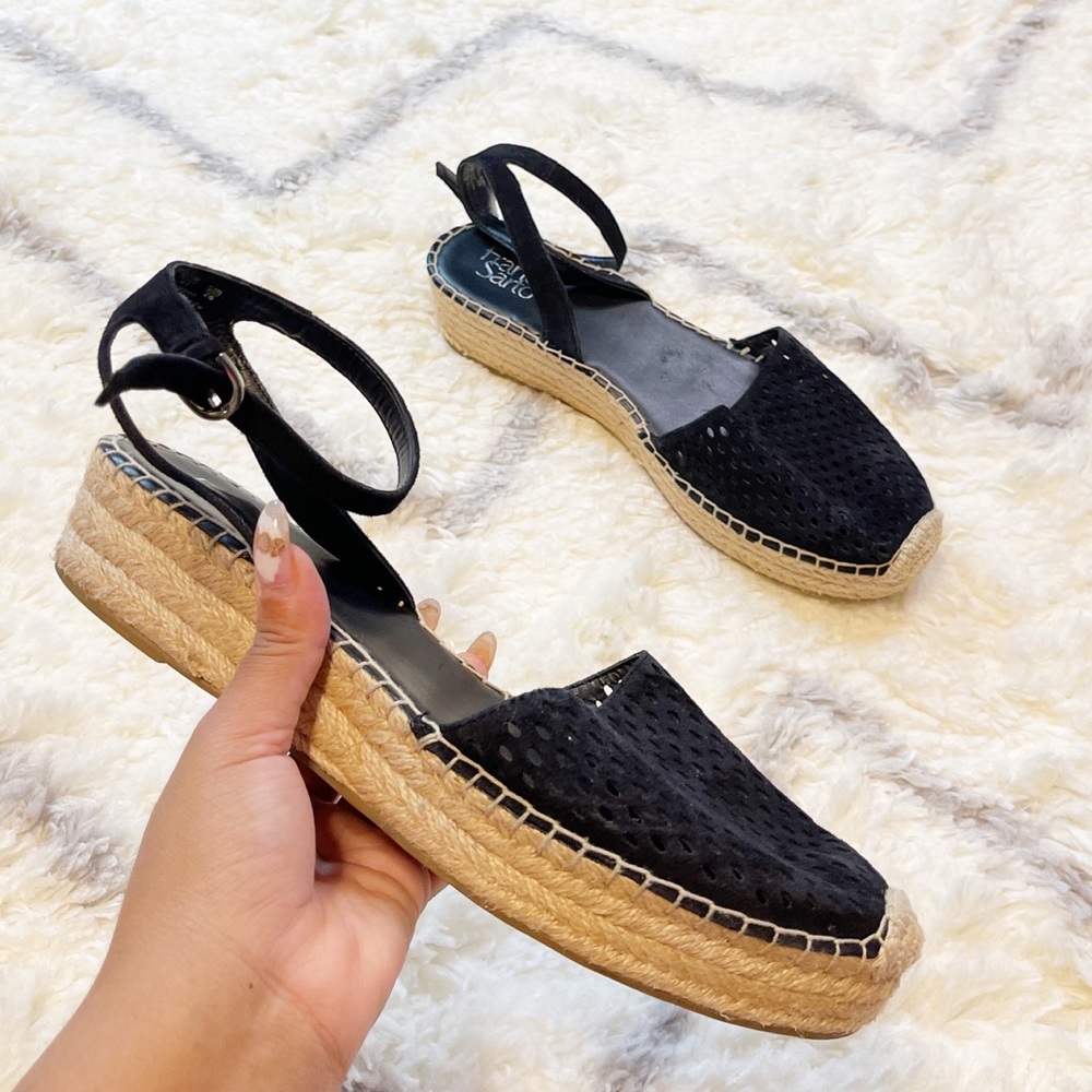 Franco Sarto Espadrilles Flats Black Perforated Leather Size 11